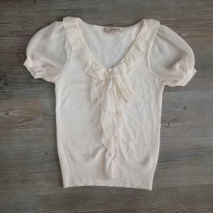 Y2K Cream Sheer Ribbon Knit Coquette Cardigan